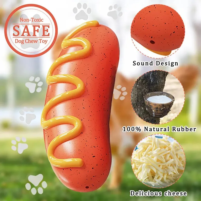 Dog Chew Toys Rubber Grilled Sausage Shape Squeaky Toys Bite Resistant Teeth Cleaning Interactive Training Dog Accessories