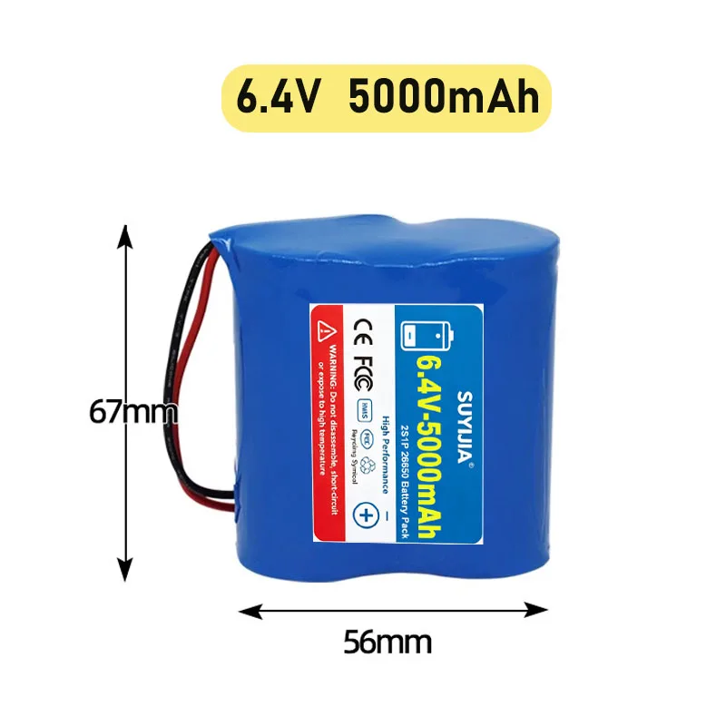 26650-2S Lifepo4 Battery Pack 6.4V 5000mAh-25Ah 6V with PCB for Cctv Camera Pro Power Tools LED Amplifier Router Heating
