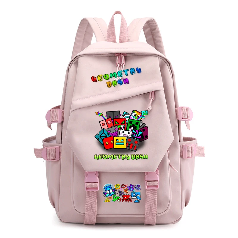 ジオメトリダッシュプリントバックパック女性マルチポケットカレッジブックバッグ男性カジュアルラップトップバックパック十代のスクールバッグ女の子のための