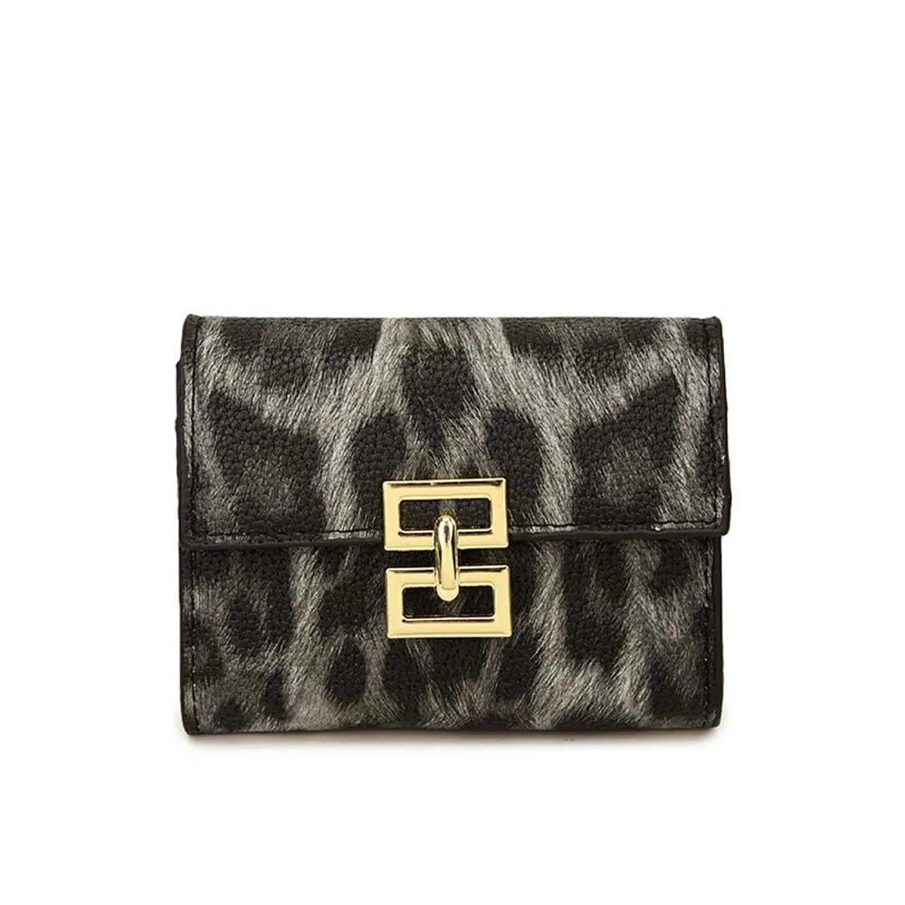 Anti-splash Water Portable Leopard Print Wallet Texture Mini Short Square Purse Korean Style Retro PU Card Bag Student