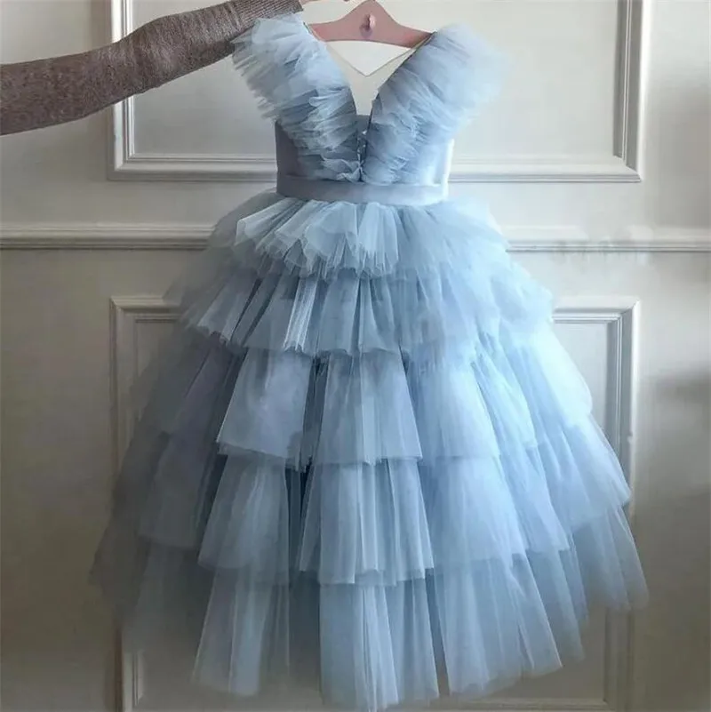 Lilac Puffy Tulle Flower Girl Dresses Long Length Birthday Costumes Wedding Party Gown Custom Made