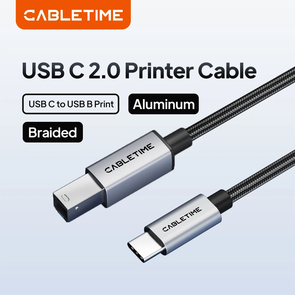 CABLETIME Cable USB B macho a tipo C macho de alta velocidad de 5 Gbps, cable de impresora USB, cable de extensión USB 2.0 para Canon, HP, Brother, Epson, Dell S
