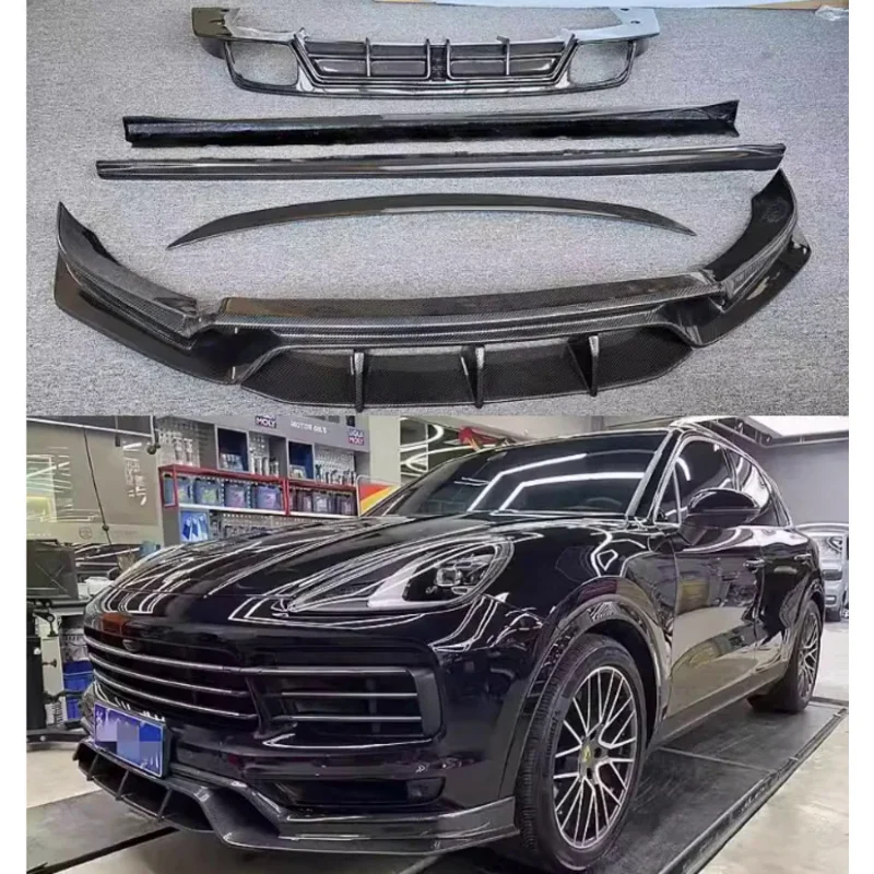 

For Porsche Cayenne 9Y0 2018-2023 Real Carbon Fiber Bumper Front Lip Rear Trunk Diffuser Side Skirt Spoiler Body Kit