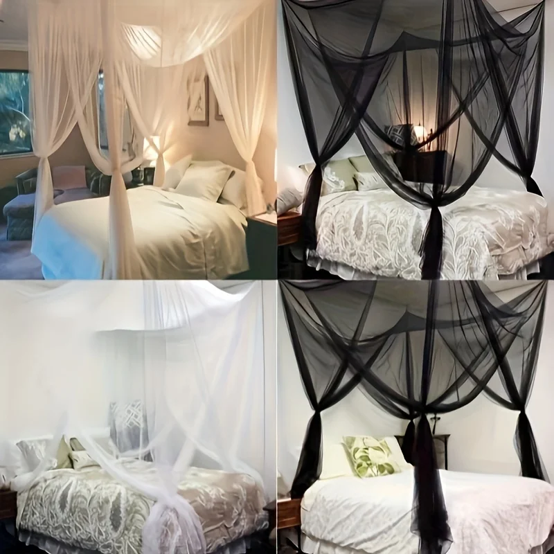 Luxury Bed Canopy Mosquito Net - Dreamy Princess Style with 4 Pole Curtains - Ultra-Large Drape for Girls and Adults, Effortless