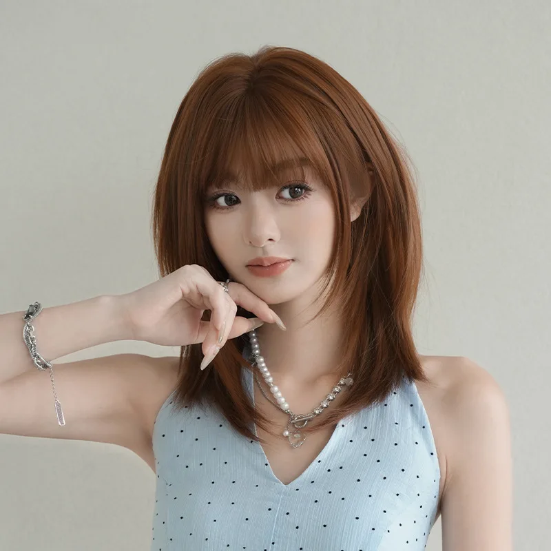 شعر مستعار طويل مستقيم بني برتقالي، كوسبلاي وارتداء يومي، مسامي وصديق للبشرة #3