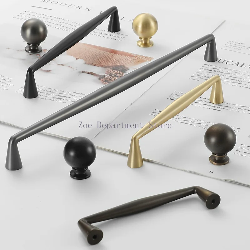 Multi Size Solid Brass Gold Modern Simple Kitchen Cabinet Knobs and Handles Drawer Pulls Bedroom Black Knobs T Bar Cabinet Pull