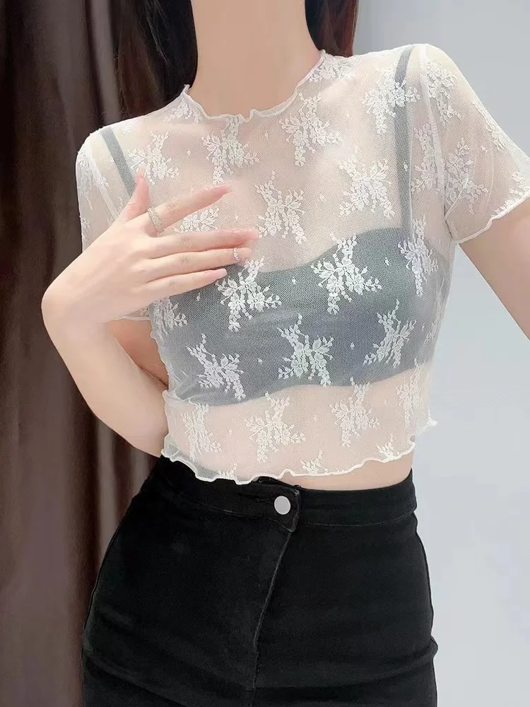 

Breathable Lace irt Women's ort Sve Me Hollow out Summer Top with Strap Vest ort Length Inner Wear Sun Protection ...