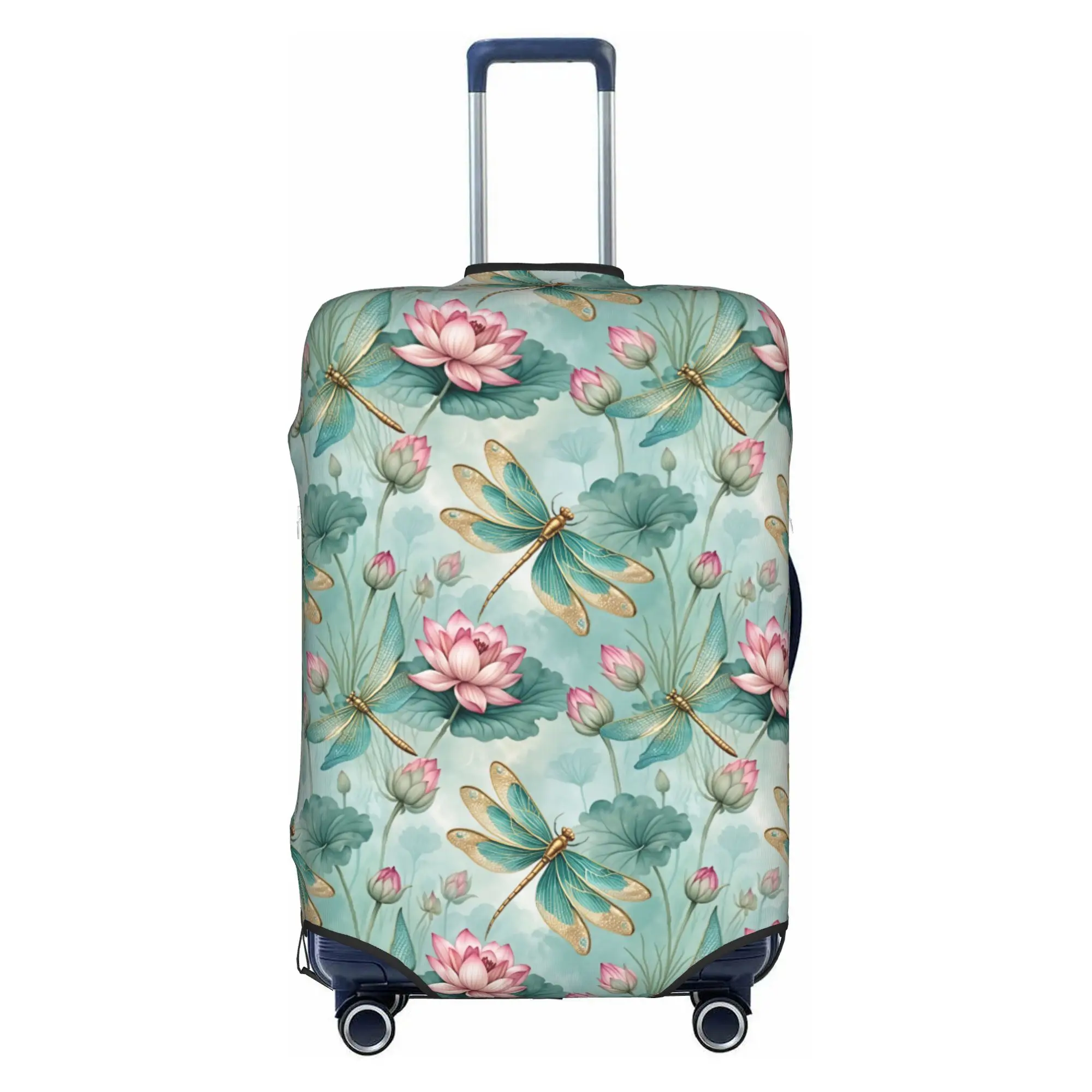 Cute Dragonfly Turquoise Gold Luxury  Luggage Cover Protector Elastic Oriental Motif  Travel Suitcase Covers