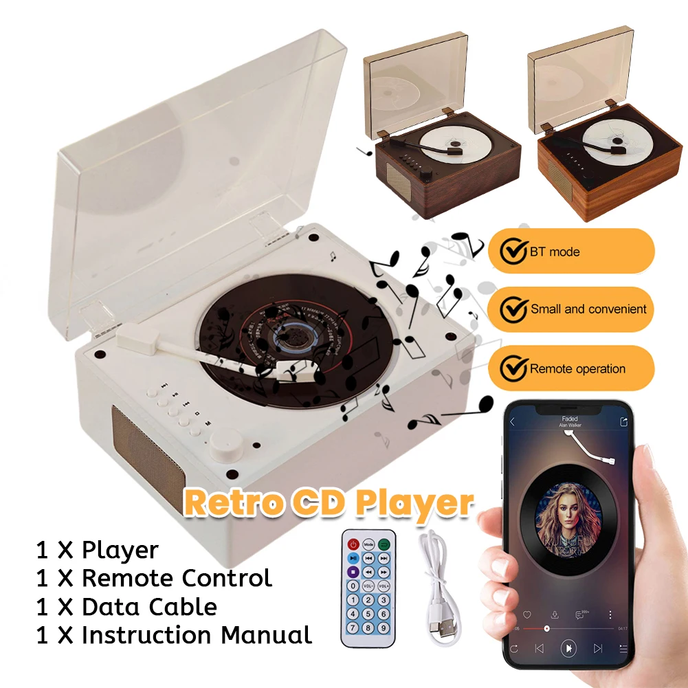 Lettore CD portatile Telecomando ricaricabile Lettore CD desktop Compatibile con Bluetooth 5.0 Supporto CD BT USB 3,5 mm AUX Decorazioni per la casa