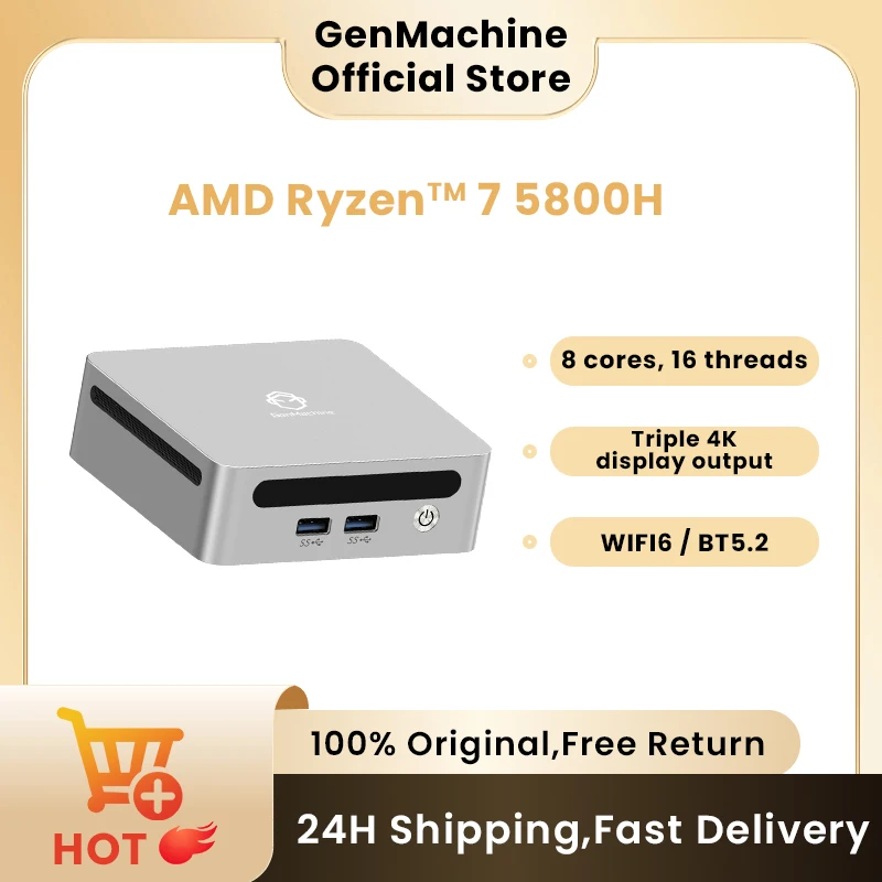GenMachine Mini PC Ryzen AMD Ryzen 7 5800H Windows 11 DDR4 WIFI6 RTL8852, BT5.2 Computador para jogos diy mini pc computador para jogos