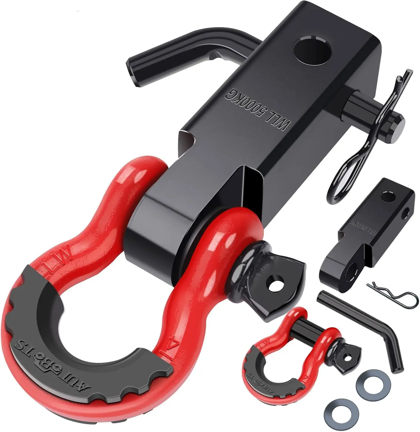 

Shackle Hitch Receiver 2, 45K Lbs, 5/8' Screw Pin, 3/4' D Ring, Off-Road Towing Accessories, Red & Black