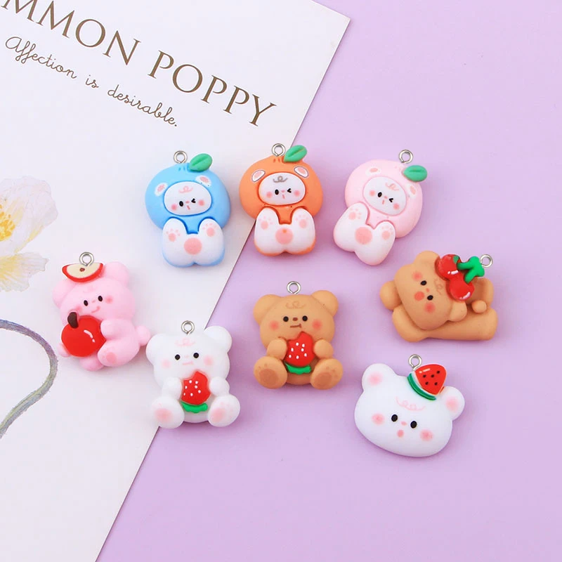 

100pcs Resin Kawaii Bear Charm Pendant for Decoration Necklace Earring Key Chain Jewelry Making Accessories