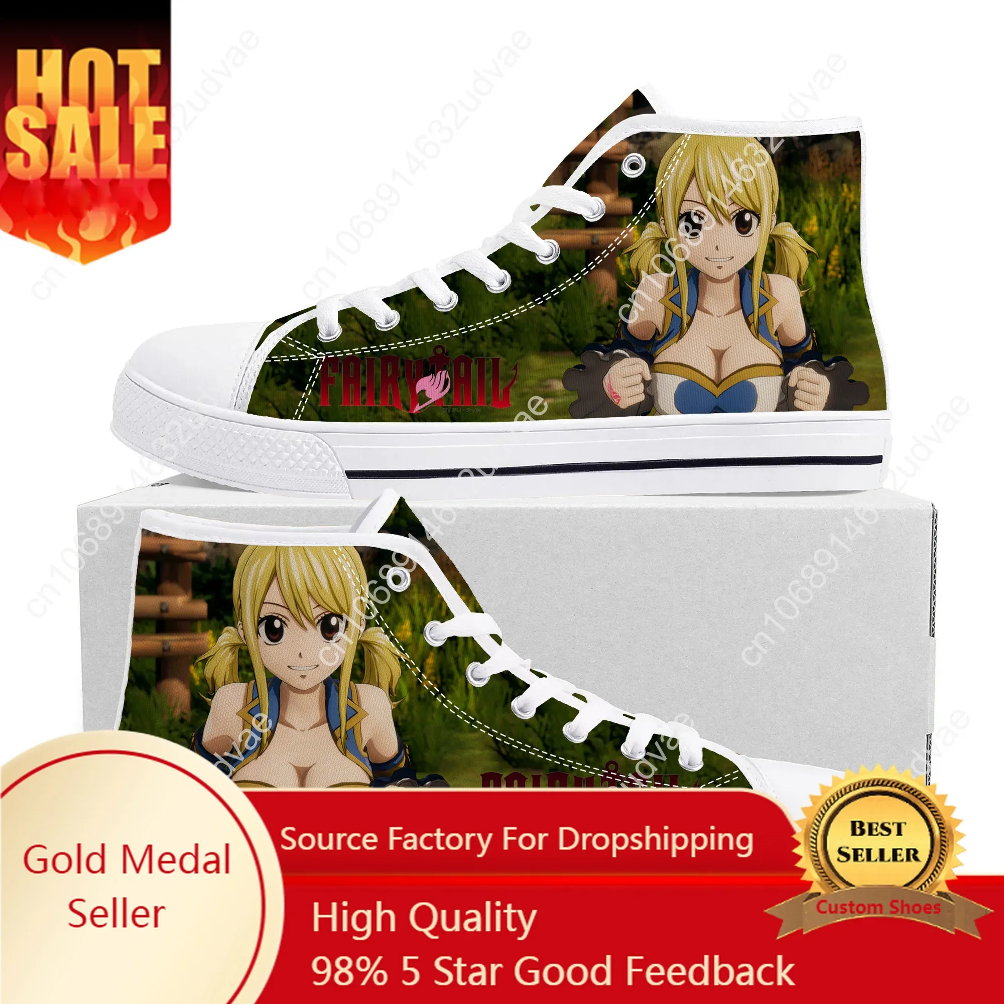 Anime Fairy Tail Cartoon Lucy Heartfilia High Top Sneakers Mens Womens Teenager Canvas Sneaker Casual Couple Shoes Custom Shoe