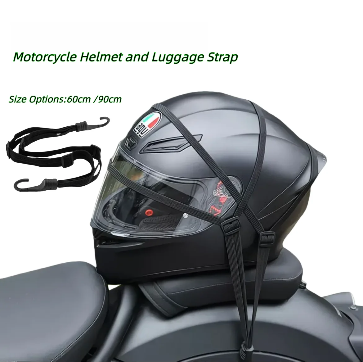 High-Strength Helmet Lock Strap (60/90cm), Weather-Resistant Elastic Cable for Securing Helmets to Motorcycles and Bikes