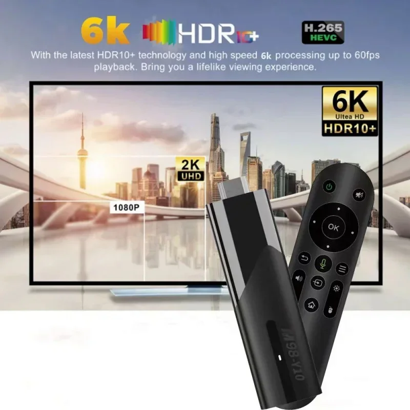 M98-Y10 6K TV Stick Android 13 ATV TV Box Smart TV Allwinner H618 2GB RAM 16GB ROM Dual WiFi 6 BT 5.0 HDR 10 Media Player IPTV