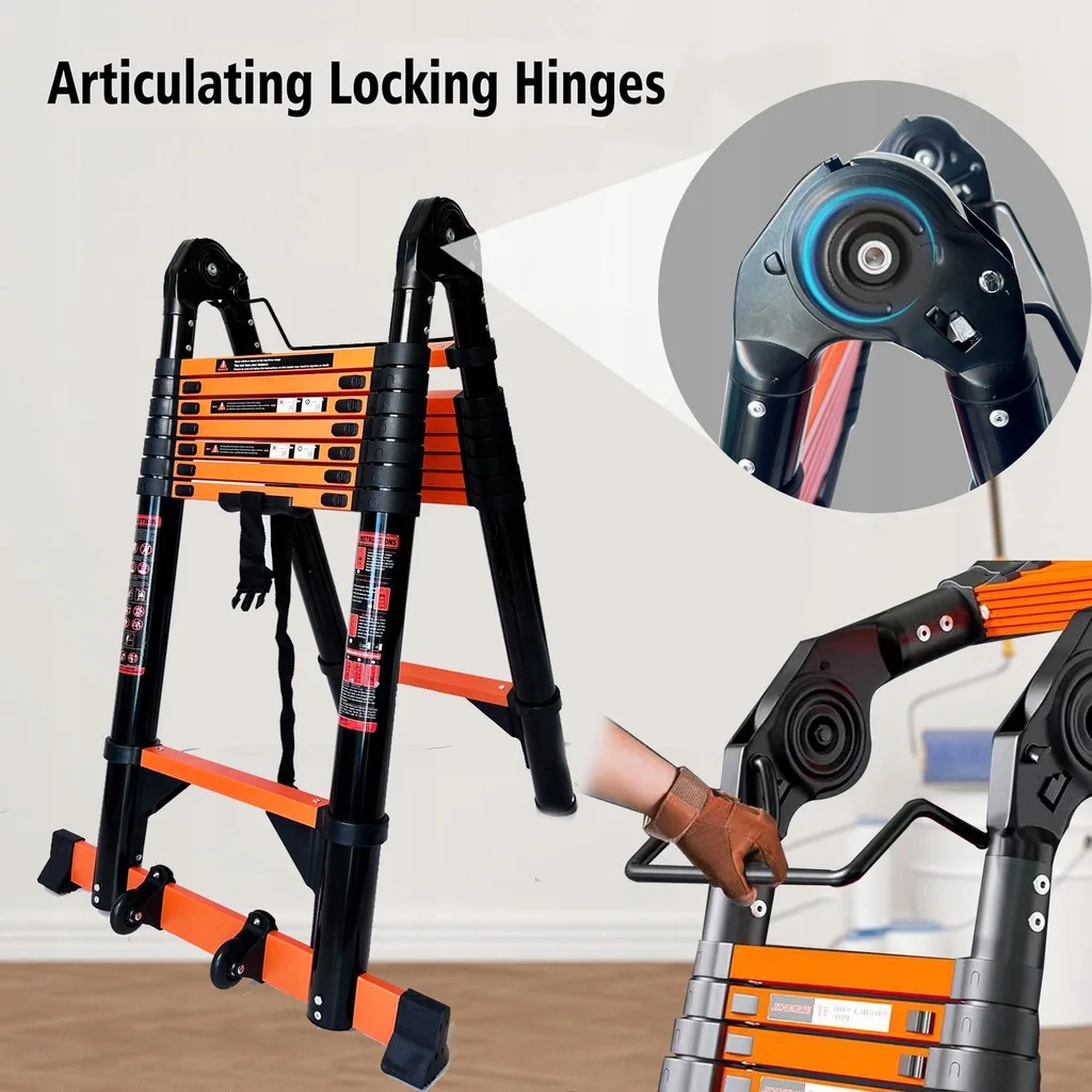 سلم تلسكوبي 5.8 م/6.6 م من الفولاذ الكربوني 19/22 قدم على شكل حرف A قابل للطي سلم محمول متعدد الأغراض مع تحميل معتمد EN131 150 كجم