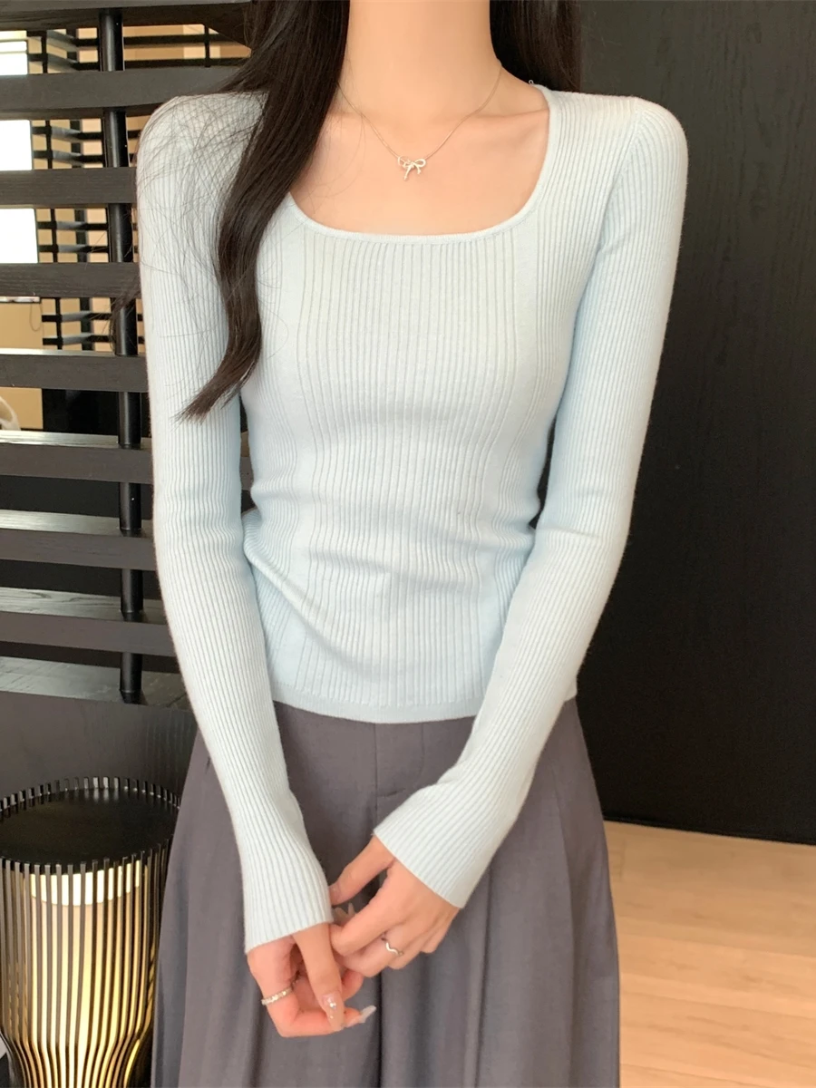 ニット ロング Sve T-irt レディース スリムフィット インナー ウェア ウエストカット ベーシック Sle スクエアカラー 秋冬 Faion フレンチ Sle