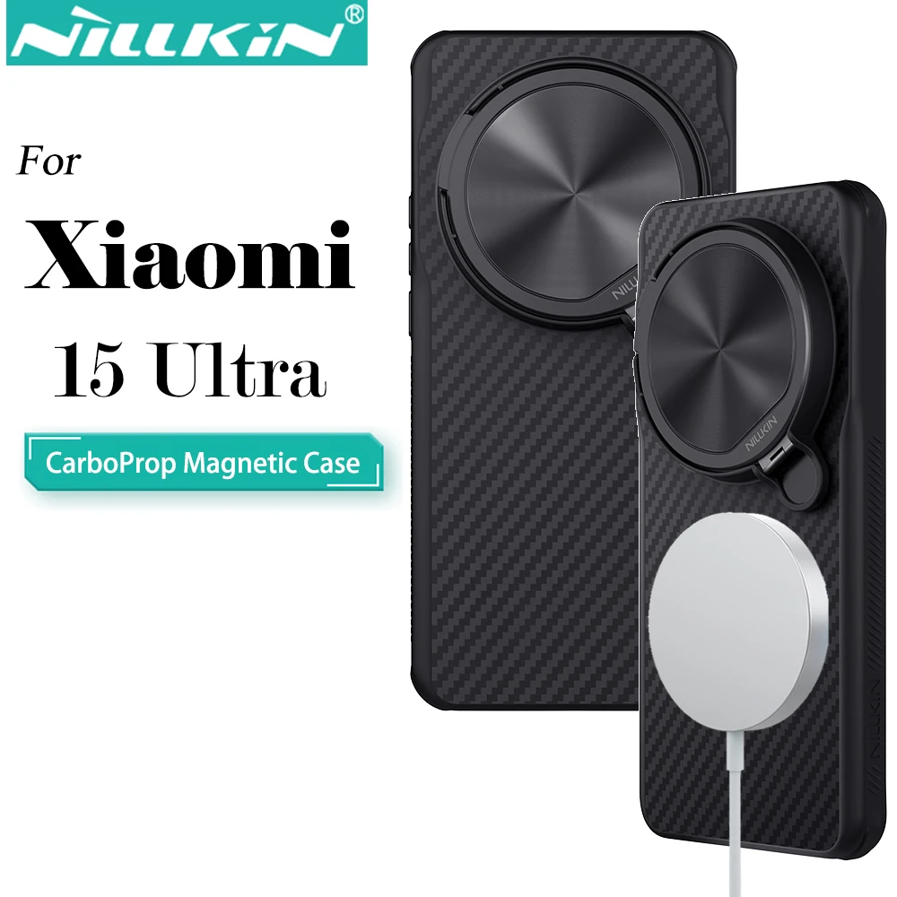 

NILLKIN For Xiaomi 15 Ultra MagSafe Case CarboProp Magnetic Charging Case Aramid Fiber Camera Foldable Stand Back Cover