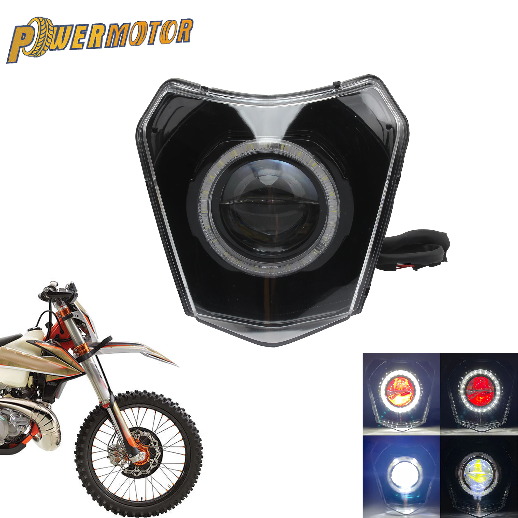Motocross LED Wick For KTM EXC XC SX SXF EXCF 125 To 500 Headlight High/Low Beam With Angel Eyes DRL Headlamp Moto Accessories