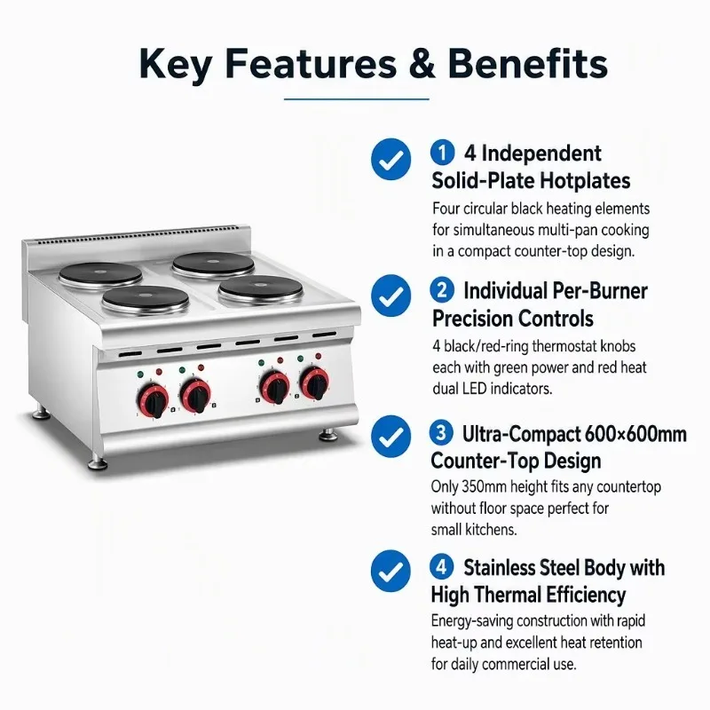 Electric 4 Burner Stainless Steel Cooking Range 8KW Power Kitchen Equipment Machine view 4