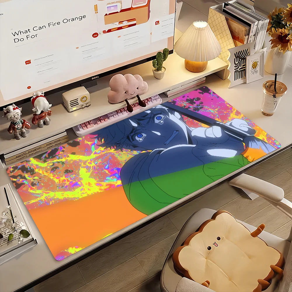 Gaming Mouse Pad, Large Desk Mat, Anti-slip, Stitched Edges, Stylish Orange Anime Print, Extended Keyboard Mat for Gamer Office