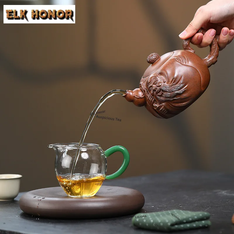 510ml High-end Yixing Purple Clay Teapots Handmade Longevity Peach Immortal Pot Raw Ore Mud Kettle With Strainer Zisha Tea Set