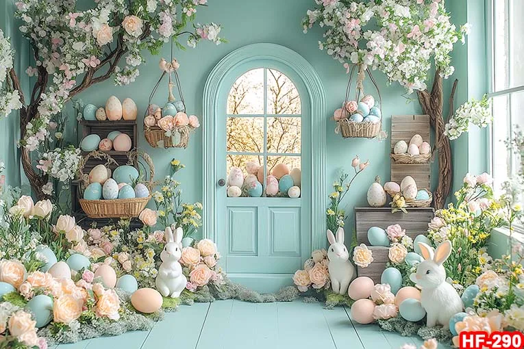 Primavera páscoa fotografia cenários jardim floral grama coelho ovos fundo coelho foto banner tapeçaria cabine adereços