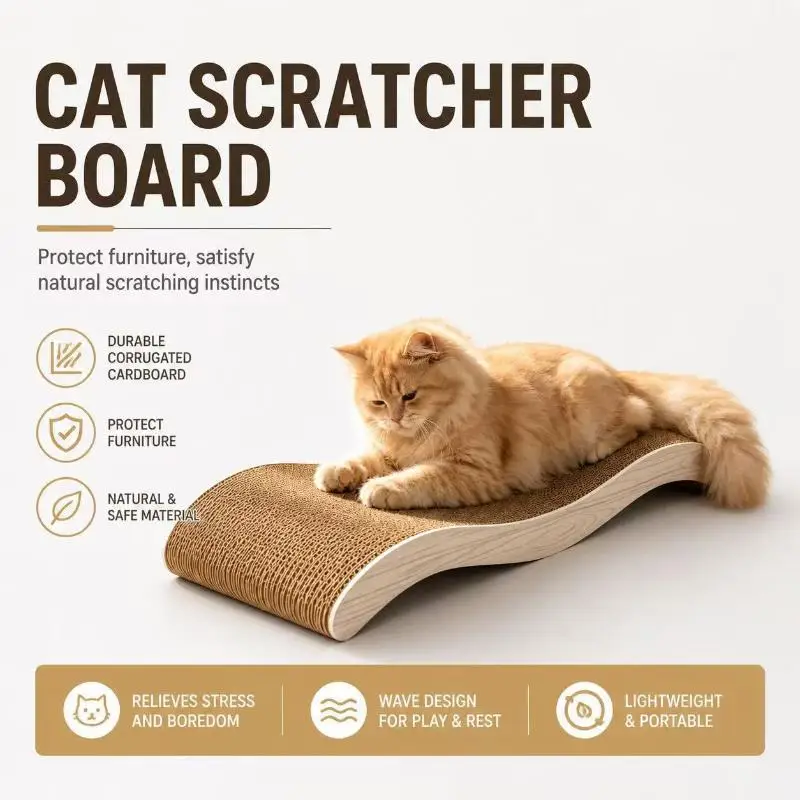 Ergonomic Wave Shaped Cardboard Cat Scratcher Durable Indoor Sleeping Bed Rest Pad For Cats