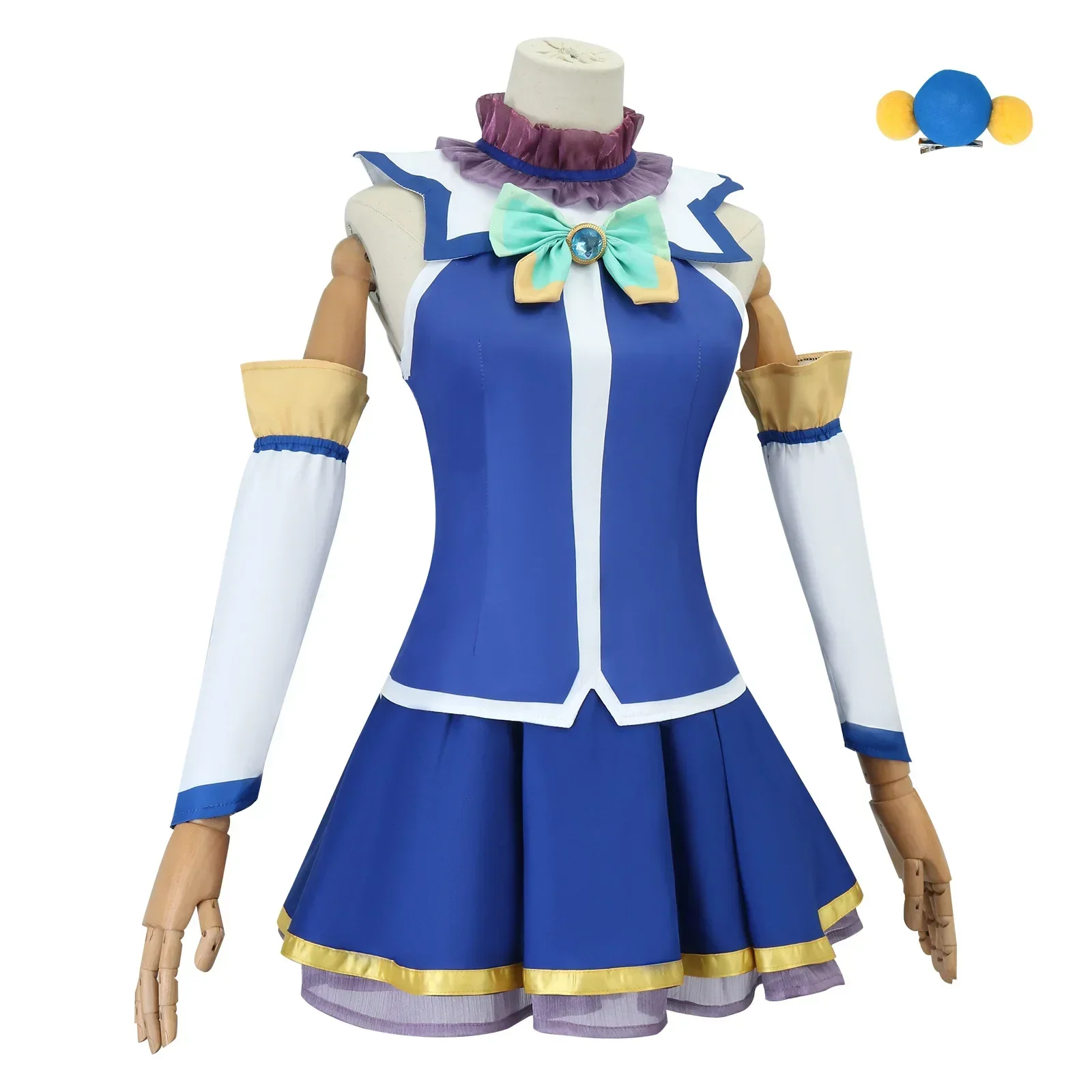 

New Aqua Cosplay Anime Kono Subarashi Sekai Ni Shukufuku Wo Costume Wig Konosuba Halloween Party Skirt Top Sleeves Stocking Set