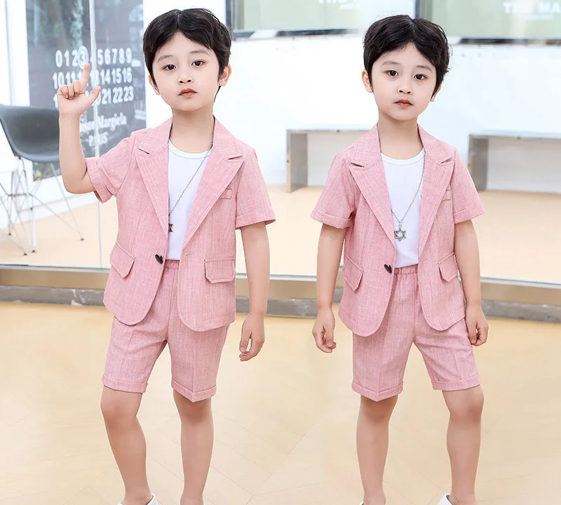 Boys Summer Suit Kids Jacket Shorts 2Pcs Photograph Suit Children Birthday Graduation Set Baby Wedding Performance Party Dress