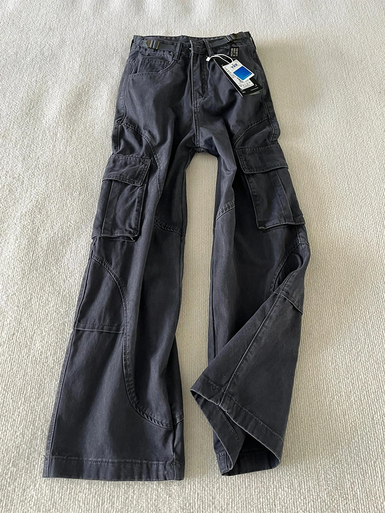 American Retro Workwear Men's Jeans Spring Autumn Multi-Pocket Cleanfit Straight Loose Flared Long Trousers