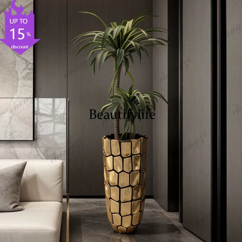 H132 Meichen fiberglass floor-to-ceiling large vase light luxury home furnishing hotel shopping mall soft decoration