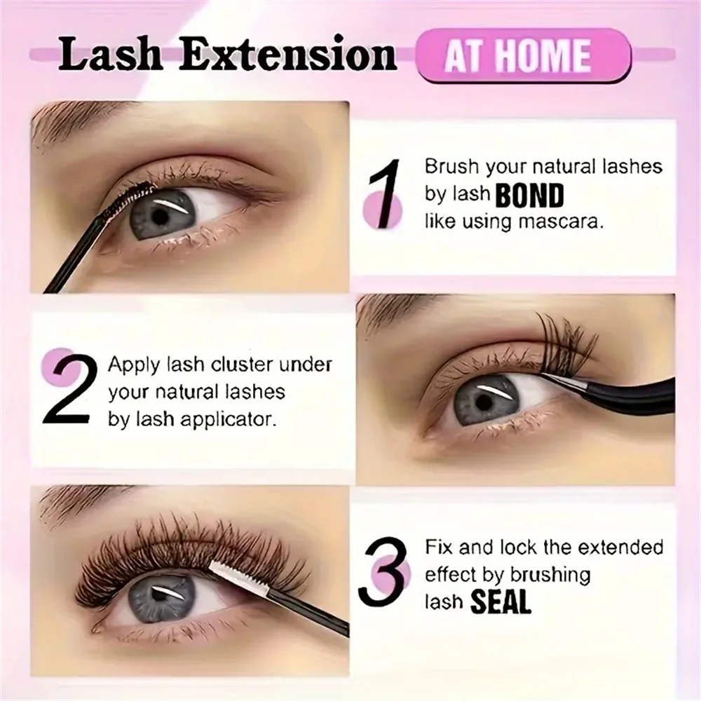 DIY eyelash extension kit 200 eyelash clusters with adhesive and sealing, single eyelash set cluster eyelash slender C D curly