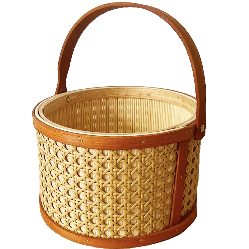 BP32 Premium Handcrafted Rattan Storage Basket Bamboo Wine Storage Box for Outdoor Dining Picnic Tabletop Organizer