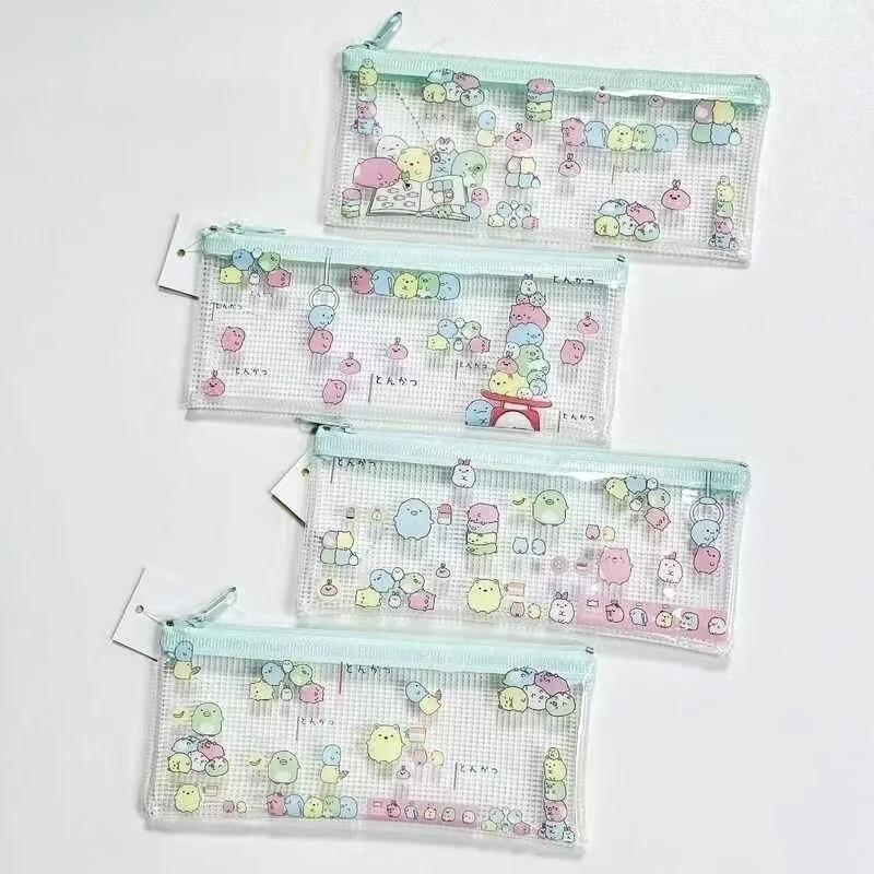 Japanese Style Cute Cartoon Sumikko Gurashi Grid High Aesthetic Storage Bag Small Item Stationery Organize Portable Makeup Bag