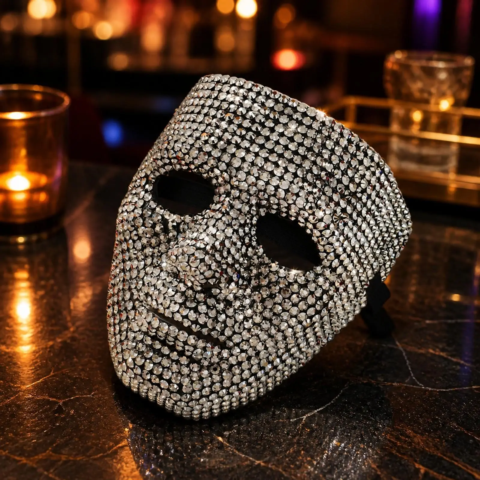 Sparkling Rhinestone Performance Face Cover for Dance Events and Costume Parties with Molded Face Shape and Eye Holes