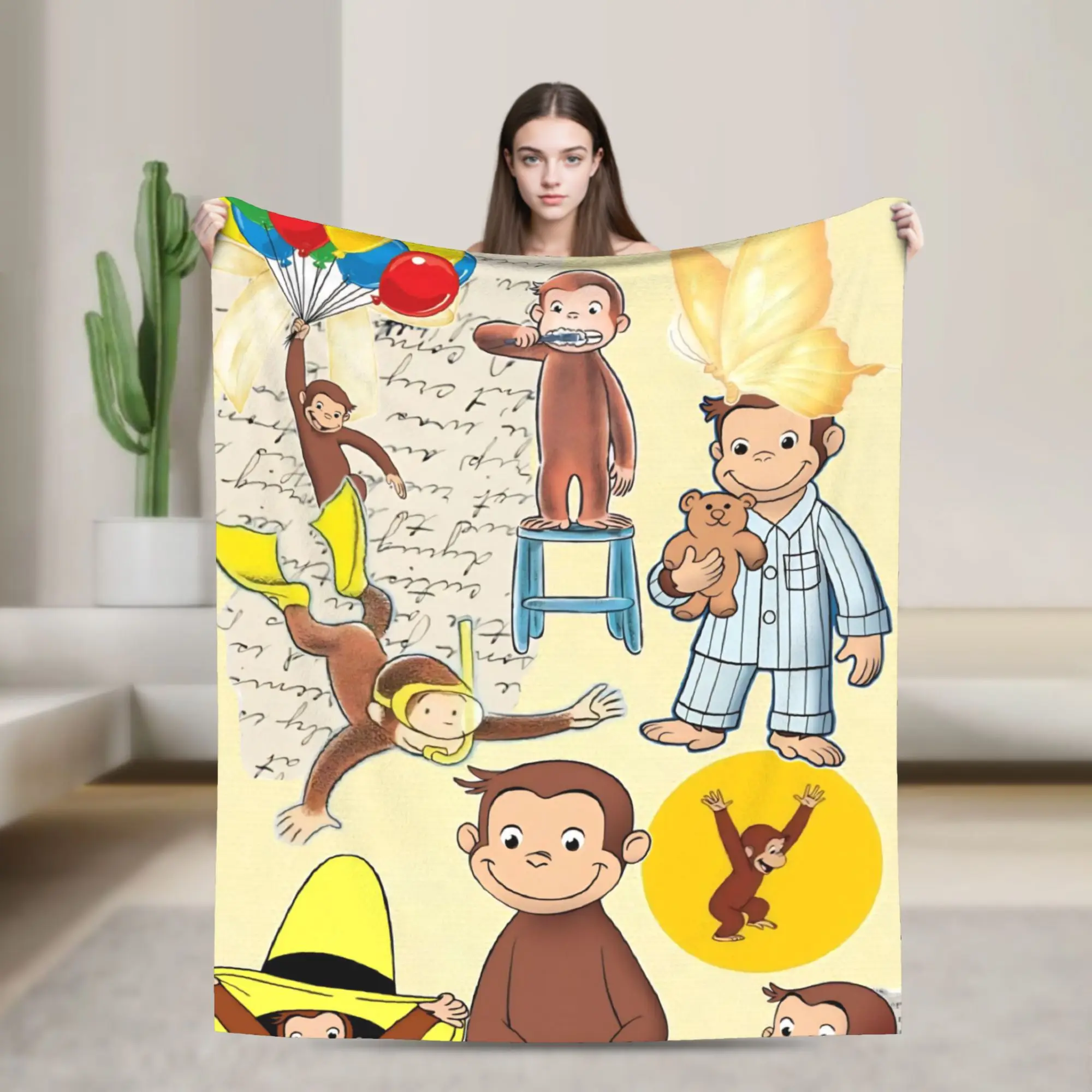 Super Soft Curious George African Monkey Throw Blanket Premium Flannel Fleece Lightweight  Bed Blanket Cozy Warm Blankets
