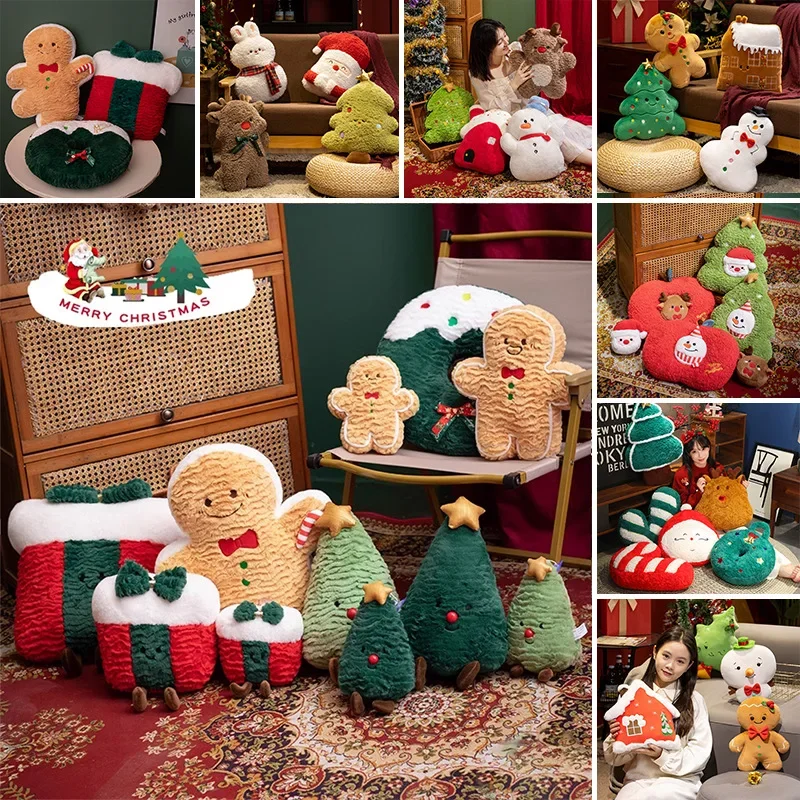 Christmas Pillow Gingerbread House Xmas Tree Santa Claus Shaped Plush Throw Pillow Winter Home Living Room Sofa Couch Cushions