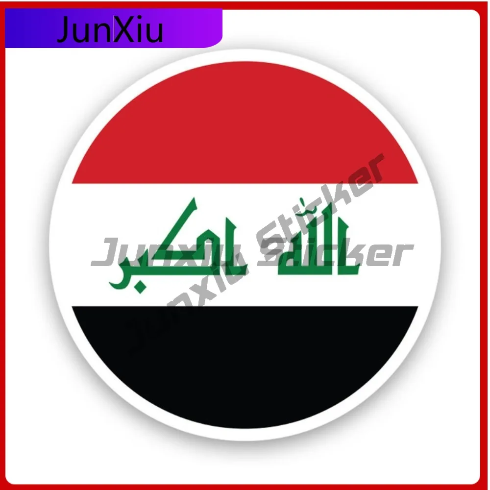 

Round Iraqi Flag Waterproof Sun Resistant Vintage For Car Window Motorcycle Truck Easy Apply Removable Decor Laptop Weather