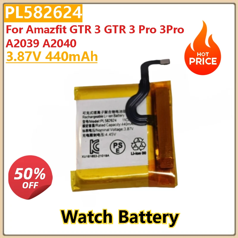 

100% New High Quality 3.87V 440mAh ReplacementWatch Battery PL582624 For Amazfit GTR 3/GTR3 Pro A2039 A2040