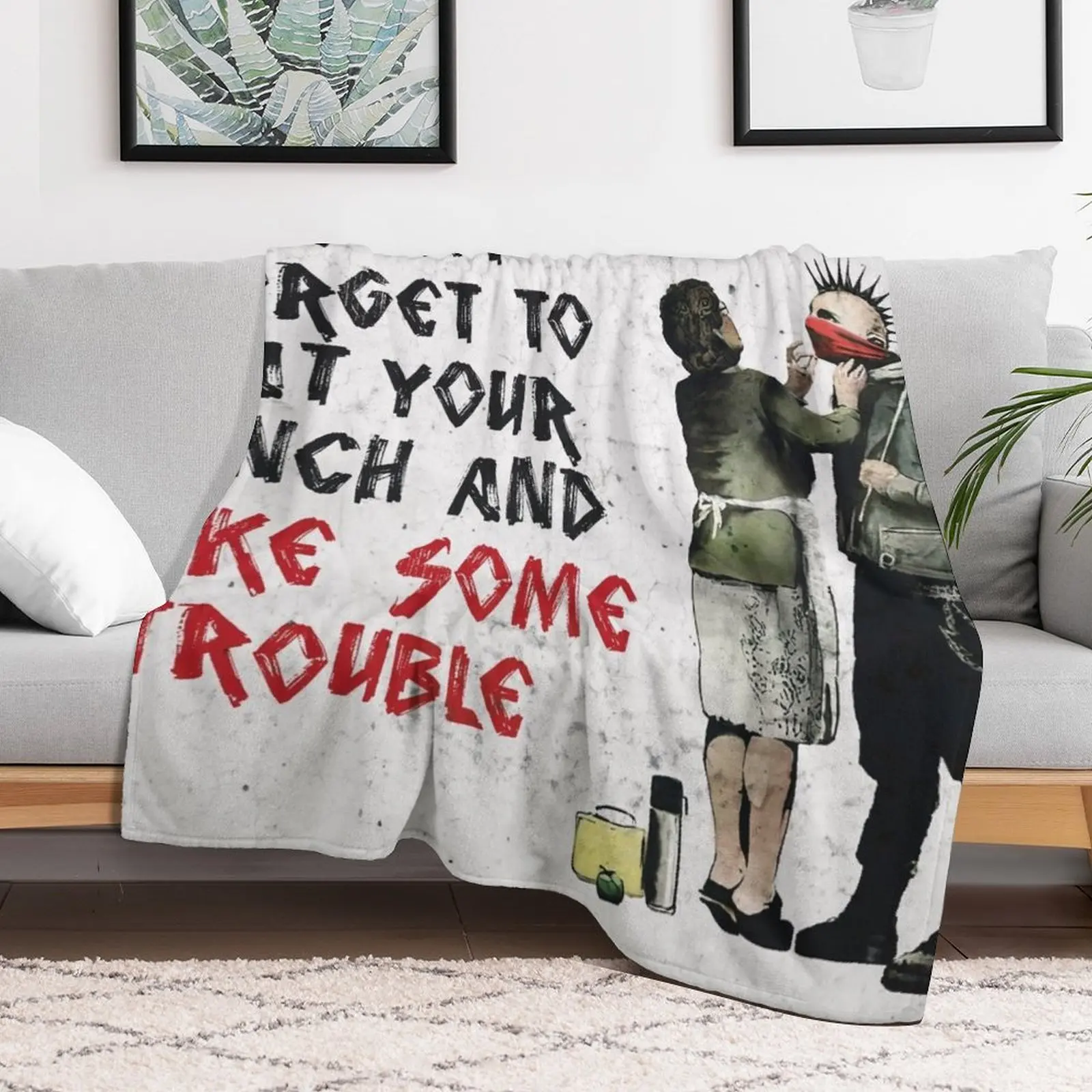 Banksy - อย่าลืมที่จะกินอาหารกลางวันของคุณและทําให้ปัญหาโยนผ้าห่มตกแต่งโยนสําหรับทารกผ้าคลุมเตียงผ้าห่ม