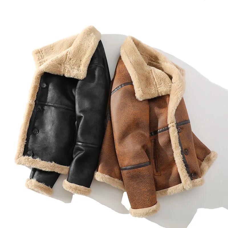 

Men's Casual Loose Large Size single-breasted velvet jackets winter new trench coat men Fashion Thicken Warm Leather jacket