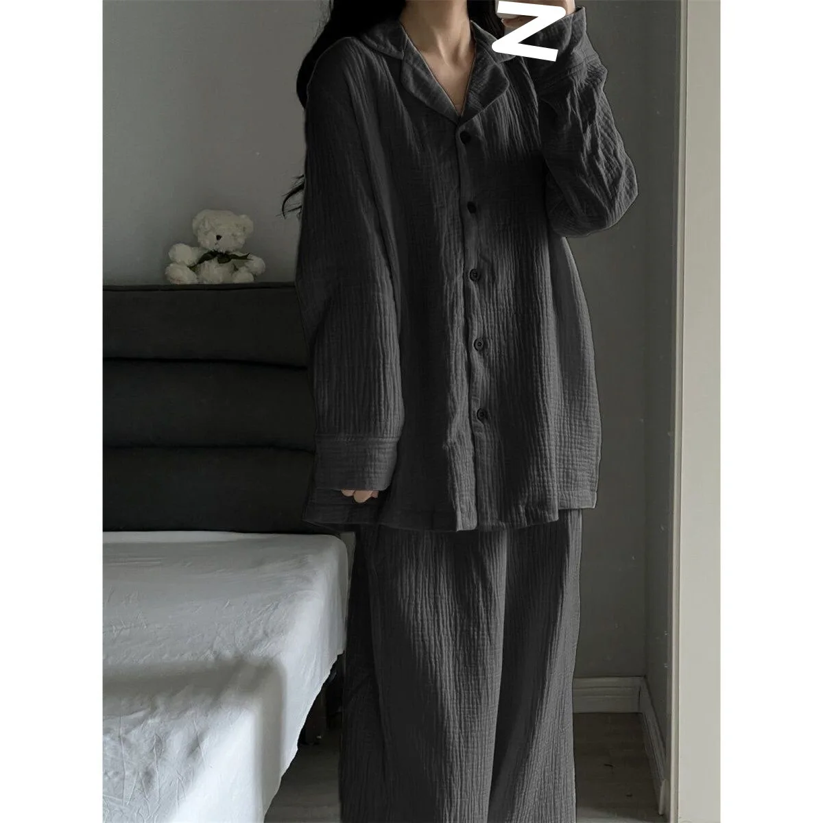 Korean Sleepwear Women Pajama Sets Solid Color Ruffles Pants Sets for Women 2 Pieces Autumn Night Wears Button Home Suit