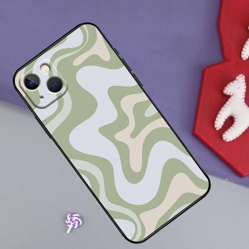 Sage Green Swirl Aesthetic Phone Case For iPhone 16 15 14 11 12 13 Pro Plus X XR XS Max 13 Mini Soft TPU Cover