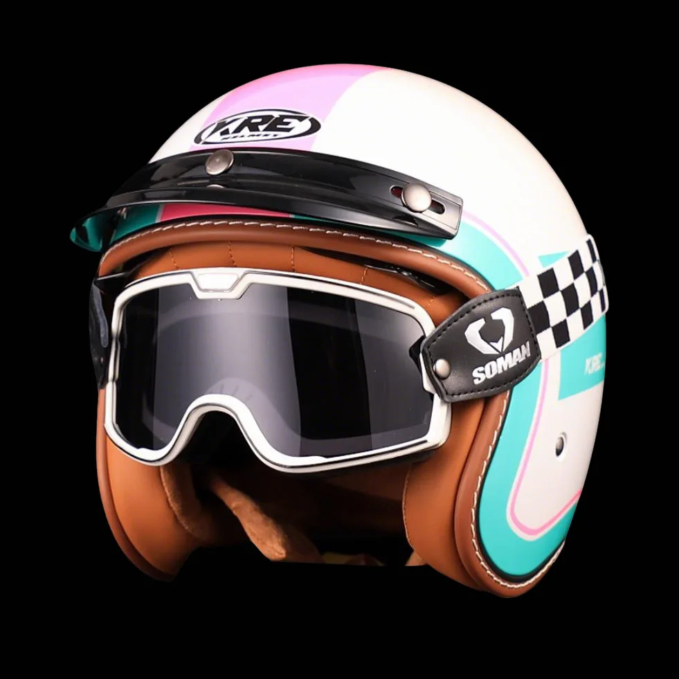 

SOMAN Electric Vehicle Motorcycle Retro Helmet Men's Summer Women's Foreign Trade Sunscreen Three-quarters Helmet casco moto