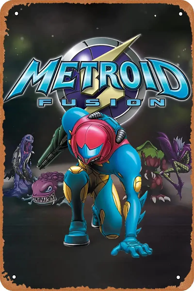 Clilsiatm Metroid Game Poster Vintage Style Metal Sign Game Tin Sign 8x12 inch