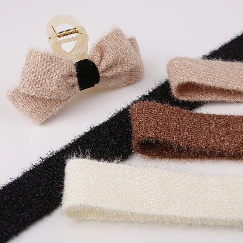 5 Yards 40MM Black White Plush Bright Silk Wool Ribbons Hair Bows DIY Crafts Handmade Accessories Clothing Hat Materials