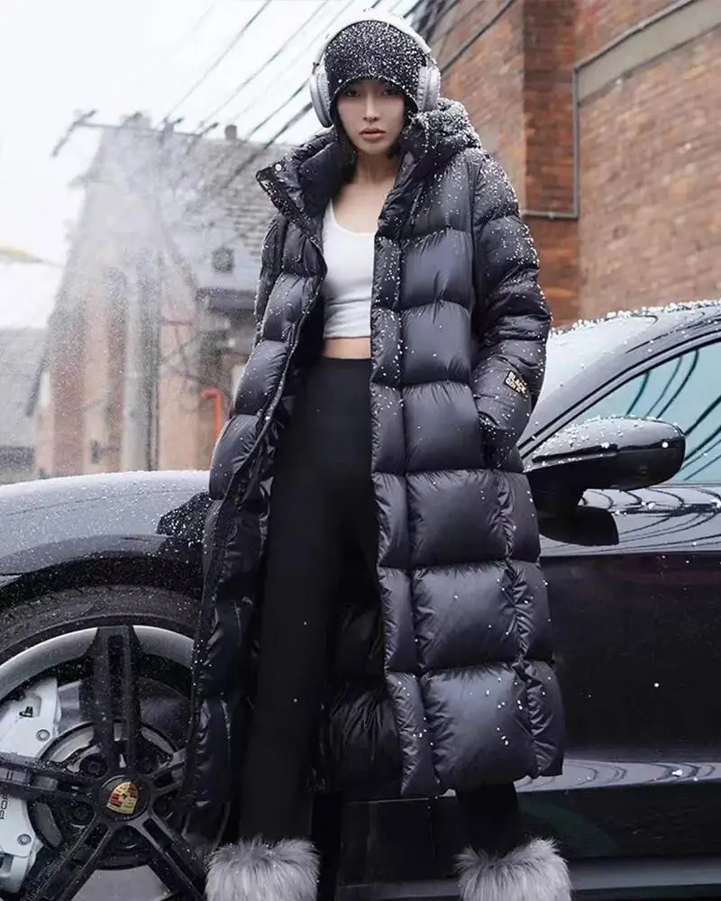 UMI MAO ライト高級ホワイトグースダウンジャケット自己発熱ブラックゴールド女性のロングスタイルカップルハイエンド肥厚ファッションコート