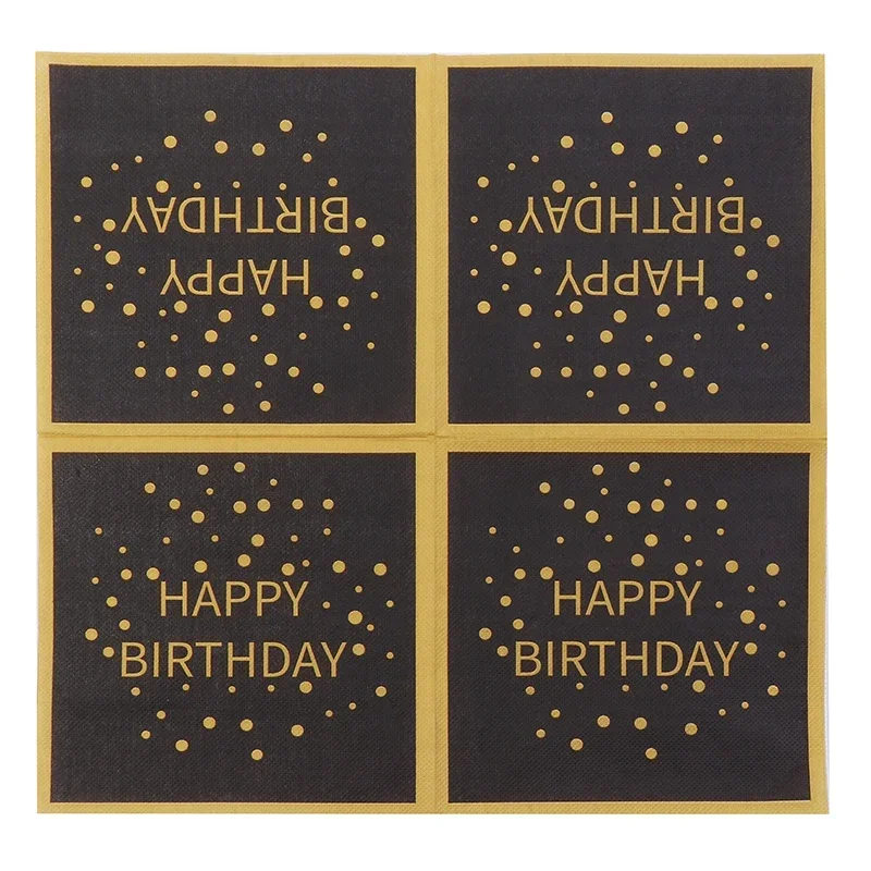 Tovaglioli con stampa colorata per feste di compleanno a 2 strati Tovaglioli di carta quadrati Lettere dorate su sfondo nero Tovagliette di carta 20 pezzi / pacco