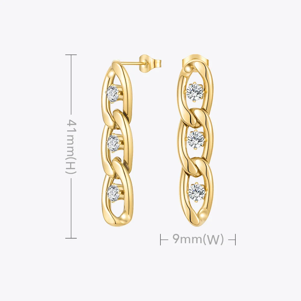 ENFASHION Zircons Chain Drop Earrings For Women Gold Color Royal Earings Stainless Steel Fashion Jewelry Party Pendientes E1227